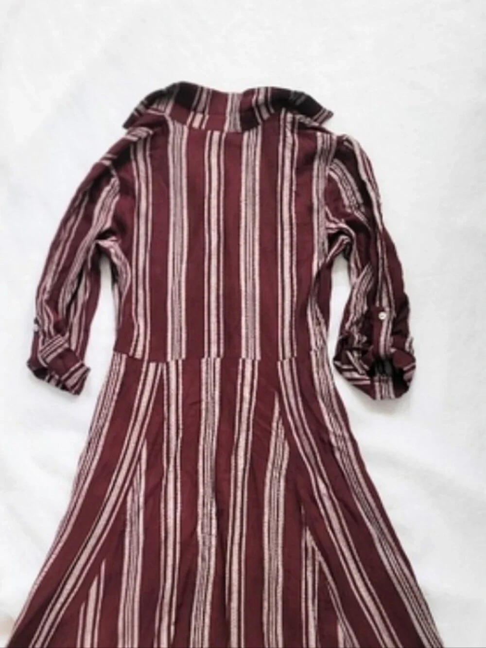 NWOT! Fall Burgundy Striped Preppy Long Sleeve Cozy Women's Shirt Midi Dress XS